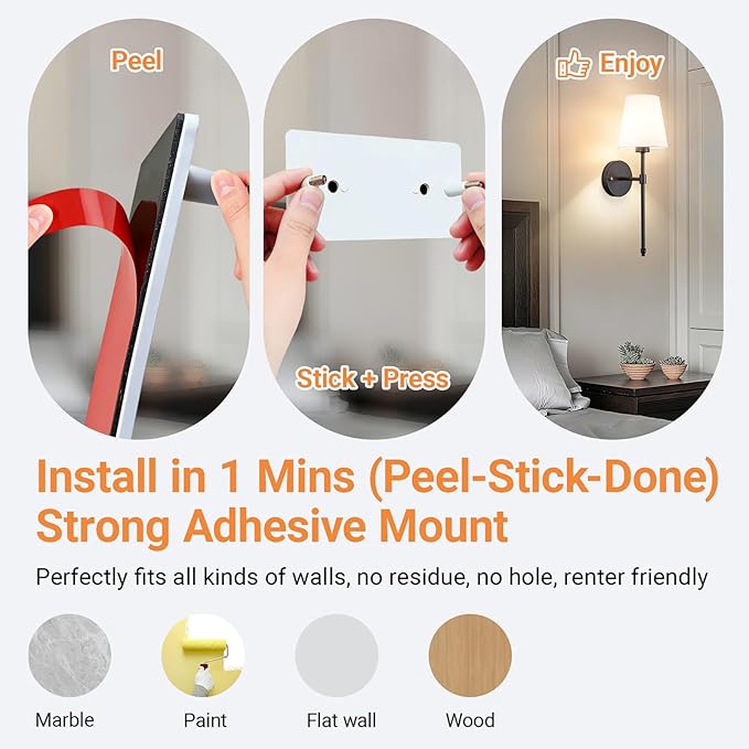 Peel and Stick Wall Sconces, Stick On Wall Sconce Set of 2, Battery Operated - Image 3