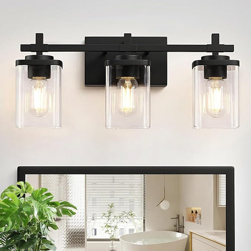3-Lights Bathroom Vanity Light Fixtures, Modern Black Vanity Lights Over Mirror by Spiglamm
