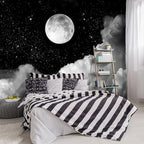 -Gray Galaxy Universe Moon Fabric Wallpaper Ceiling Starry Night White Clouds by YIHWM-PurchaseNow