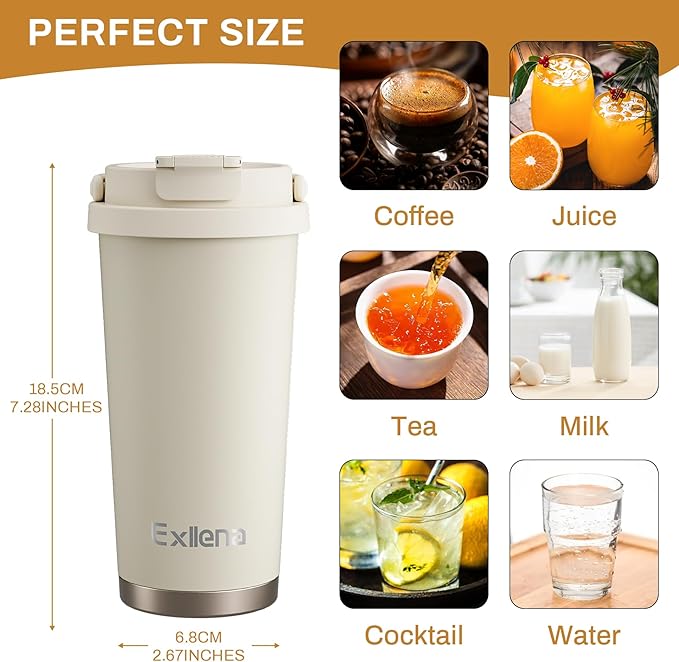 16oz Tumbler with 3 in 1 Lid - Travel Coffee Tumbler - 100% Leakproof and Spill Proof for Hot and Cold Drink - Coffee Mug for Travel, Office, School...(Beige)