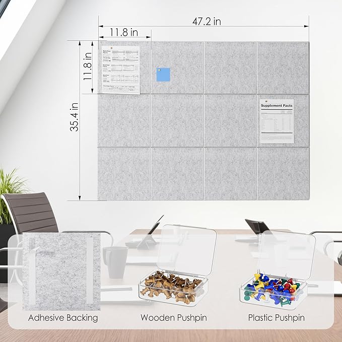 MaxGear Large Cork Board for Wall 48" x 36" Light Gray Bulletin Board, 12 Pack - Image 5