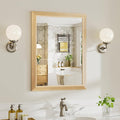 24x32 Inch Bathroom Mirror for Wall, Anti-Rust Oak Wood Grain Metal Framed by Briivuemodernmirrors