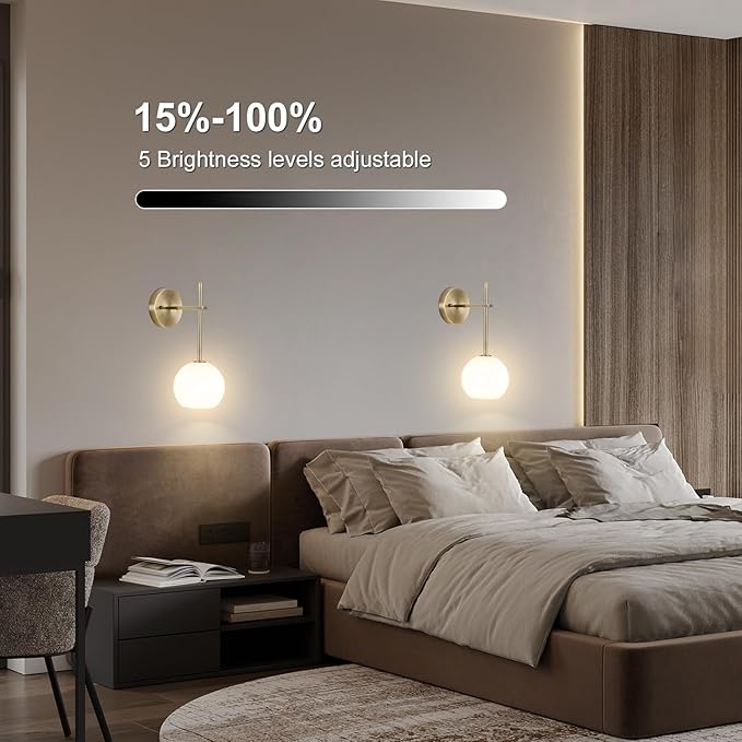 Brass Battery Operated Wall Sconces Set of 2, Rechargeable Wireless Wall Lights - Image 6