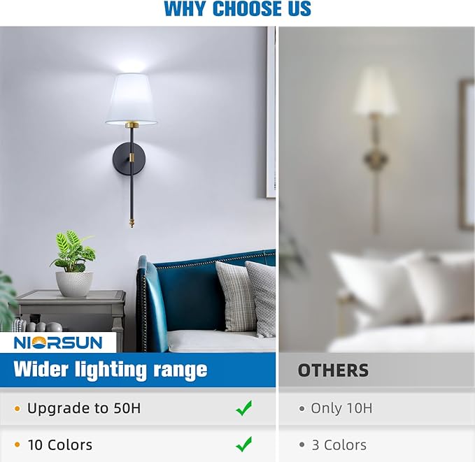 NIORSUN 19.9 inch Battery Operated Wall Sconce Set of 2, 10 Colors Wireless - Image 7