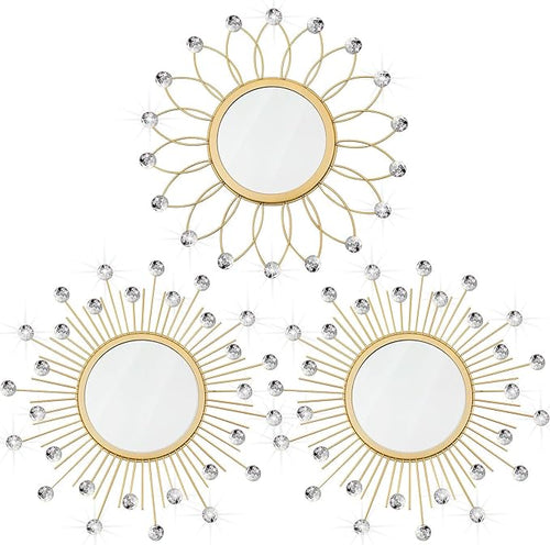 3 Pack Metal Mirrors for Wall Sunburst Wall Mirrors Home Décor Decorative by Uaussi