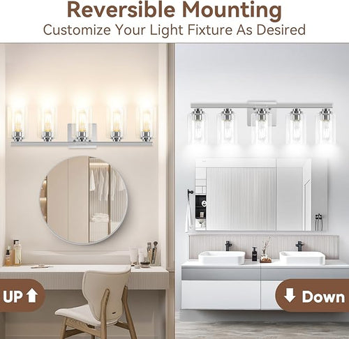 5-Light Bathroom Light Fixtures, Brushed Nickel Light Fixture, Classic Wall - Image 2