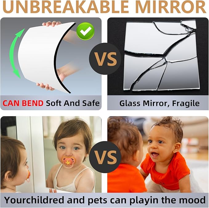 Stick on Small Mirror for Wall Decor, 4 Pack 11.7”x11.7” Acrylic Mirror Tiles - Image 7