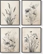 Framed Vintage Botanical Wall Art, 4 Piece Neutral Rustic Boho Floral Canvas - Image 8