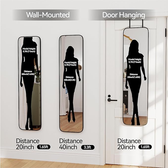 SCWF-GZ 47x14 Mirror Rectangle Full Body Length Door Hanging Wall Mounted Metal - Image 8