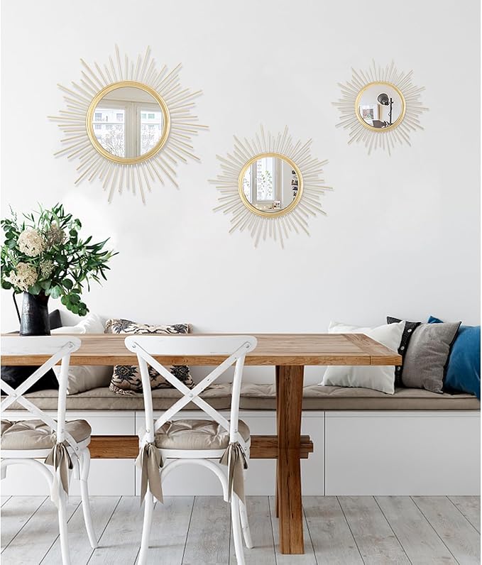 Large Gold Spoked Sunburst Wall Mirror Boho Home Decor Round Wall Art Mirror - Image 6