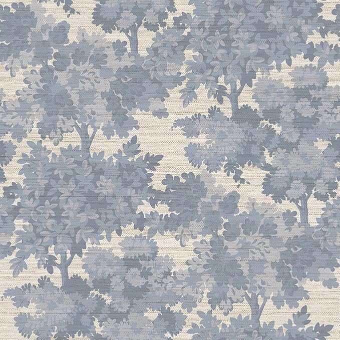 Tempaper Textured Blue Canopy Toile Faux Grasscloth Removable Peel and Stick by TempaperCo