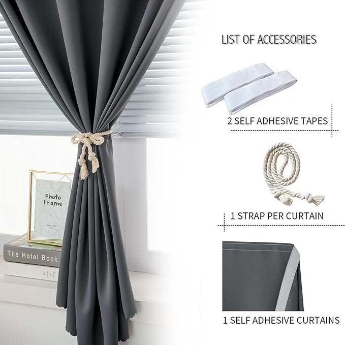 Magic Tape Stick On Curtains Window Shades Pull Down Blackout Window Cover - Image 2