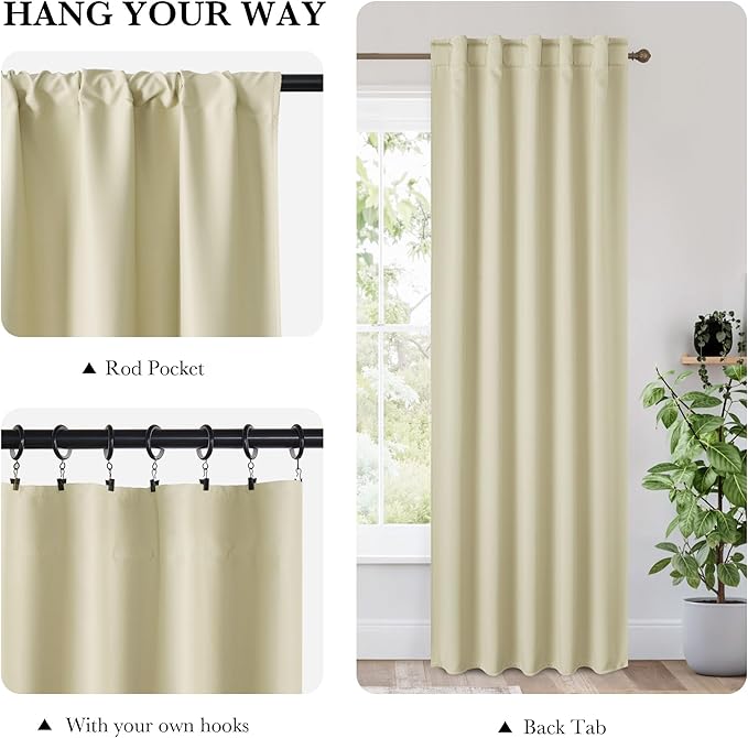 RYB HOME 100% Blackout Basement Curtains 36 inches Long, Heat & UV Blocking - Image 3