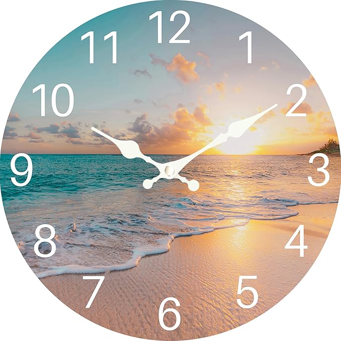 Sea Beach Blue Sky Sand 10 Inch Wooden Wall Clock by EZXZZ