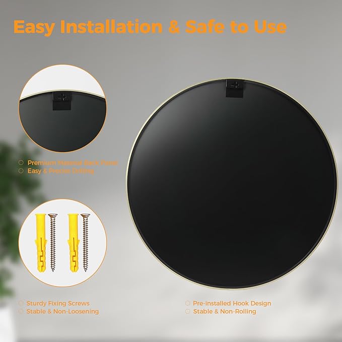 OLIXIS 30 Inch Gold Round Bathroom Wall Mirror, Round Bathroom Mirrors - Image 5