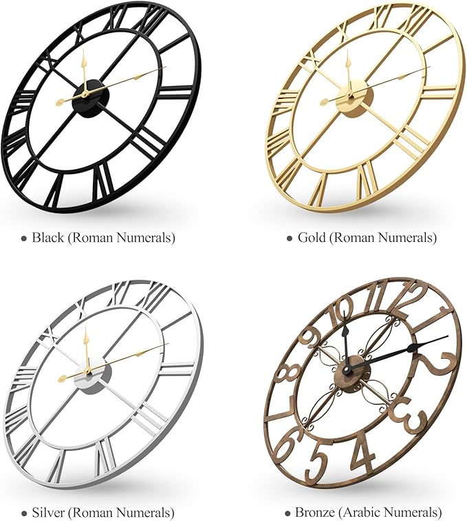 Cuspin 36 Inch Large Gold Wall Clock, Battery Operated Silent Non Ticking Metal - Image 7