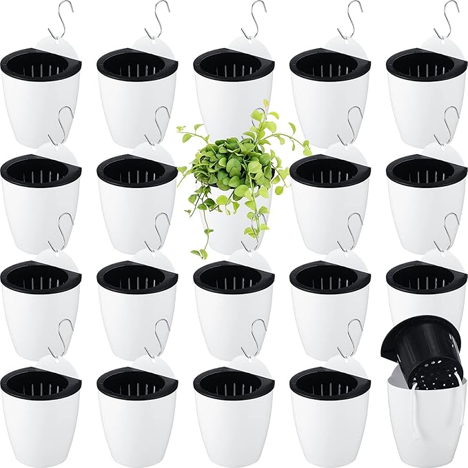 Yungyan 20 Sets 5" Self Watering Hanging Planter White Lazy Flower Pots Plastic by Yungyan