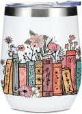 Wine Tumbler, 12 oz Coffee Mug Travel Insulated Cup Vacuum Wine Glass with Lid, Book Lovers Gifts Birthday Christmas Party Reading Book Accessories Bookish Librarian Gifts for Women Aunt Bestie
