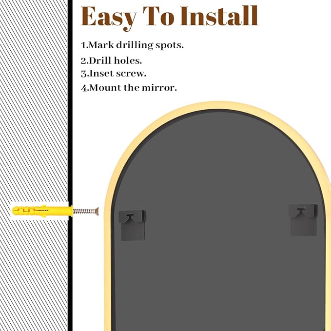 VooBang Wide Arched Wall Mirror, 38 x 40 inch Arch Bathroom Mirror, Wall - Image 5