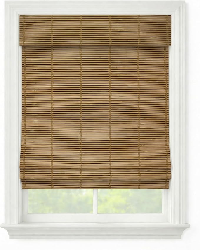 Cordless Woven Wood Roman Shades, 56W x 48H, Bayhead Natural, Sizes 20-72 Wide by FirstRateBlinds