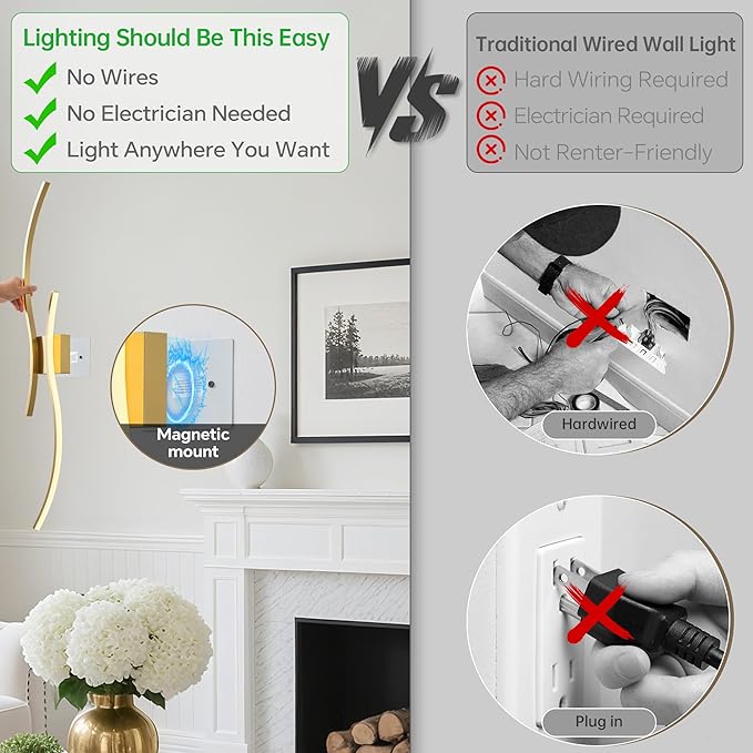 Battery Operated Wall Sconce Set of Two, Dimmable Modern LED Rechargeable Wall - Image 3