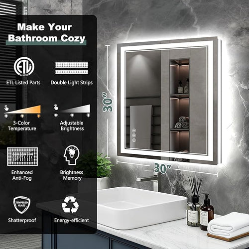 30x30 Inch LED Bathroom Mirror - Image 2
