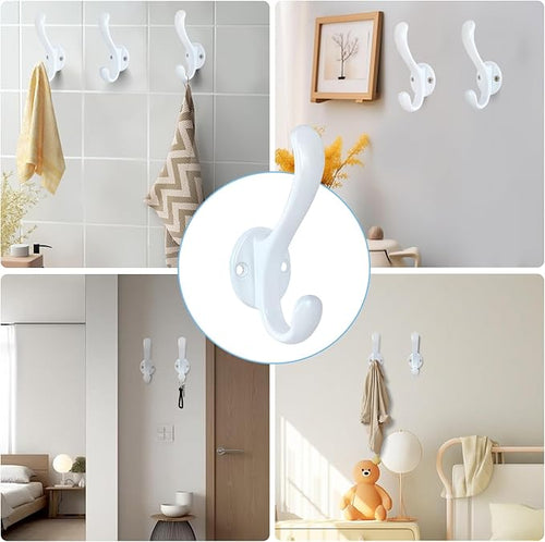 4 Pack Coat Hooks Wall Mount Heavy Duty Utility Retro Double Hooks - Image 2