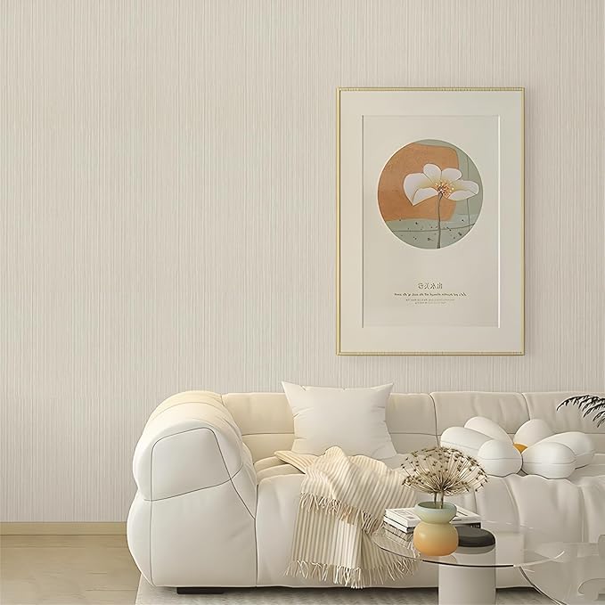 TANONE Beige Grasscloth Peel and Stick Wallpaper, Faux Linen Textured Self - Image 2