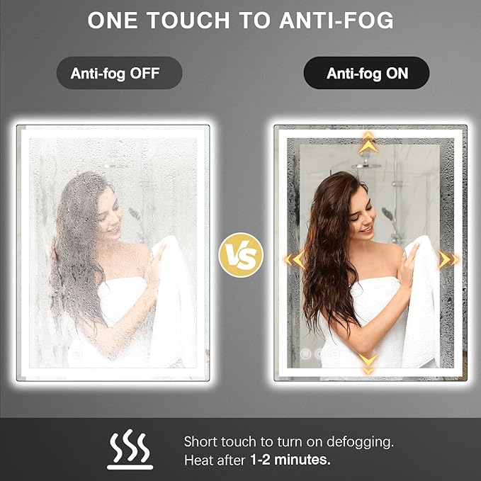 Memobarco Bathroom Mirror, Stepless 3 Colors Temperature & Dimmable, Memory - Image 6