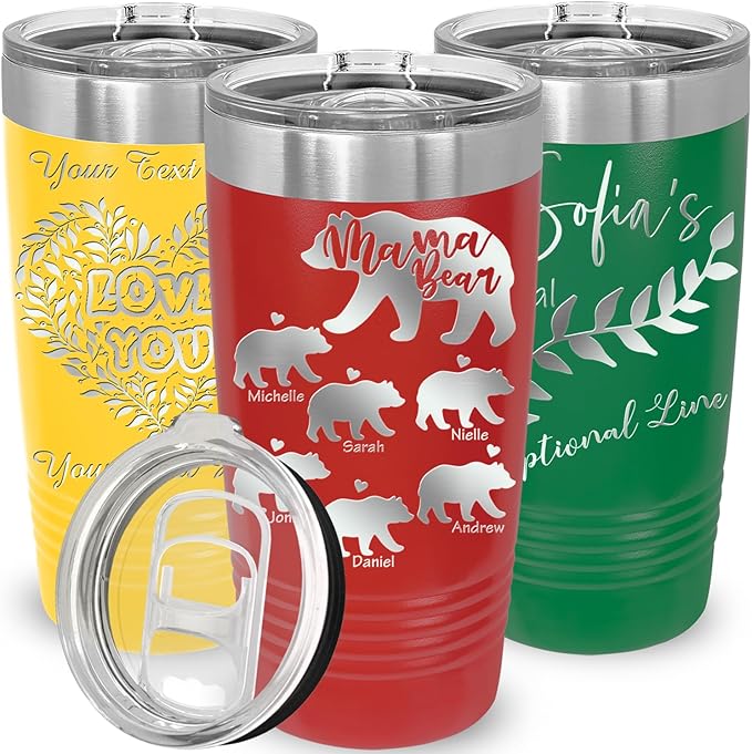 20 oz Personalized Coffee Tumbler for Women, Custom Coffee Travel Mug, Christmas Gift, Mother’s Day Gift, Small Tumbler with Lid, Keep Drinks Cold and Hot, Engraved Name by iProductsUS (Red)