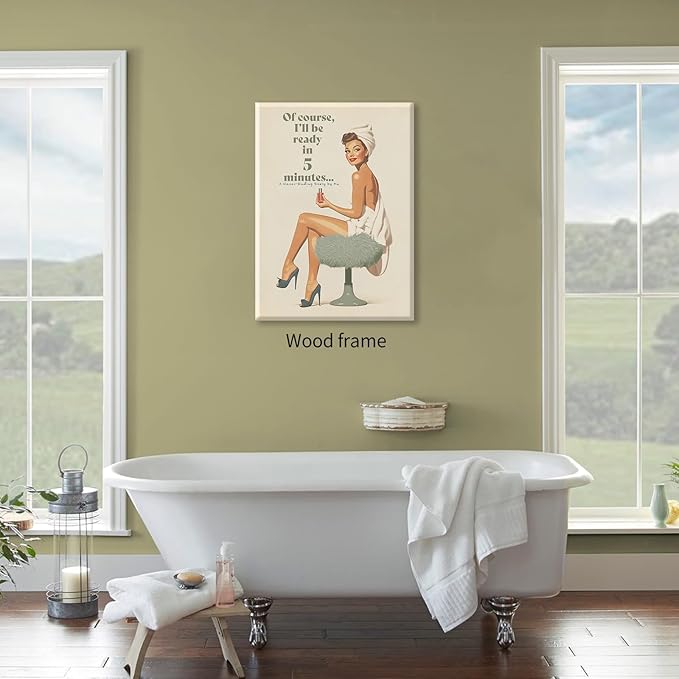 Boho Sage Green Bathroom Poster Vintage 70s Pin Up Girl Wall Art 08x10 inch - Image 4