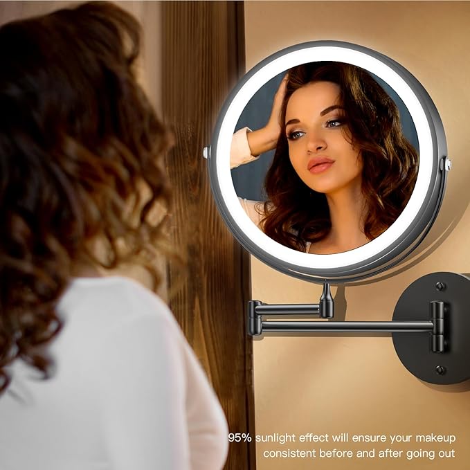 MNIENT Wall Mounted Lighted Makeup Mirror, 3 Color Led Vanity Mirror - Image 7