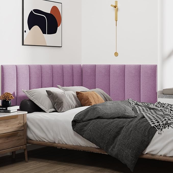 IFNOW Upholstered Wall Mounted Headboard, 3D Soundproof Wall Panels Peel and - Image 3