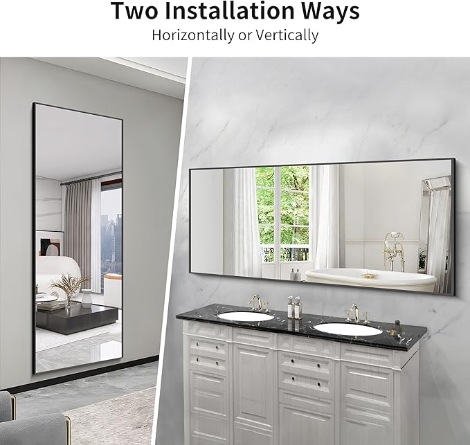 KOCUUY 72x30 Inch Large Black Wall Mounted Mirror, Aluminum Framed Decorative - Image 8