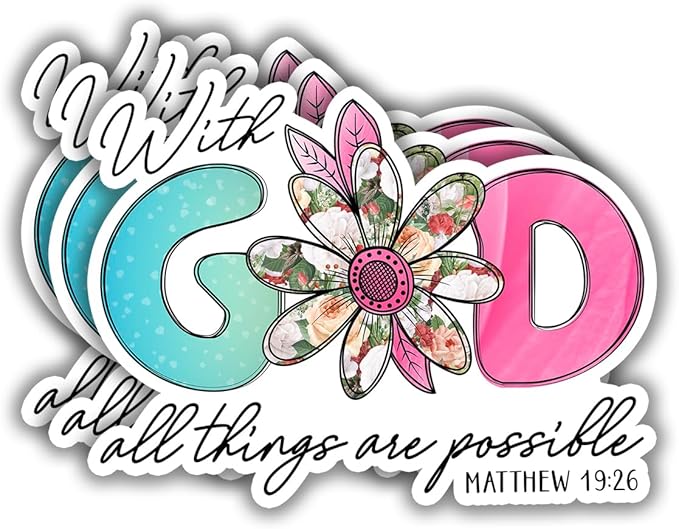 (3 pcs) with God All Things are Possible Stickers Jesus Bible Verse Matthew 19:26 Chrisian Vinyl Decal Sticker for Water Bottle Laptops Phone Case Car Kindles Hard Hat - 3x2.5