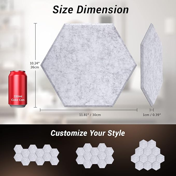 36 Pack Hexagon Acoustic Panels, TONOR 12"x 10"x 0.4" High Density Sound Proof - Image 5
