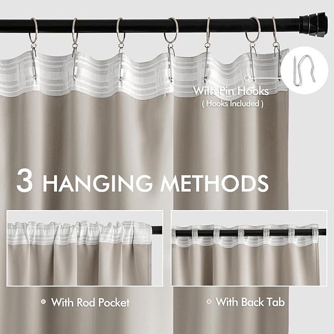 MIULEE Natural Back Tab Blackout Curtains 72 Inches Long 2 Panels Set - Image 3