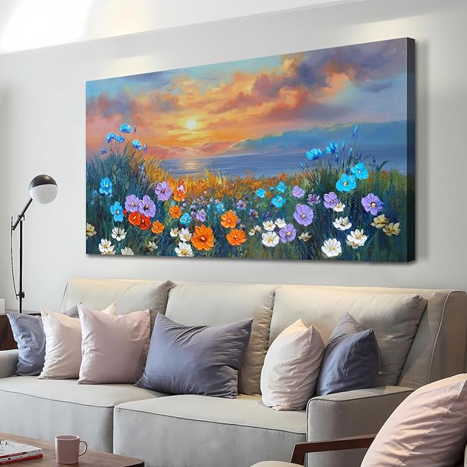 Ardemy Landscape Wall Art for Living Room Sunset Flower Large 40"x20", Canvas - Image 6