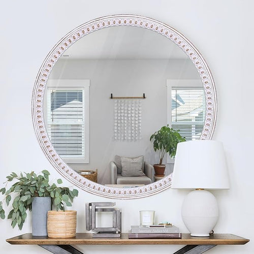 30 Inch Rustic Farmhouse Round Wood Mirror - Image 2