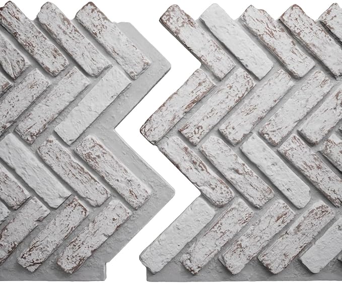 EverStone Herringbone Faux Brick Panel, 46 1/2"W x 25 1/4"H x 1"D, Rustic White - Image 8