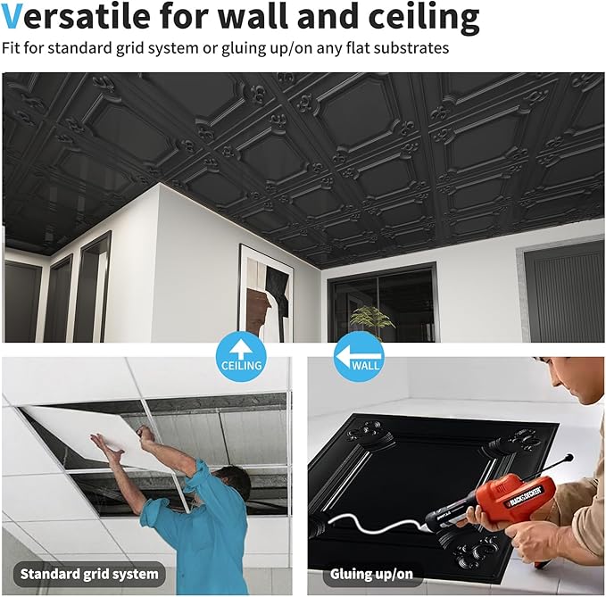 Art3d Drop Ceiling Tiles 24x24 in Black, Wainscoting Panels Glue Up 2x2 - Image 5