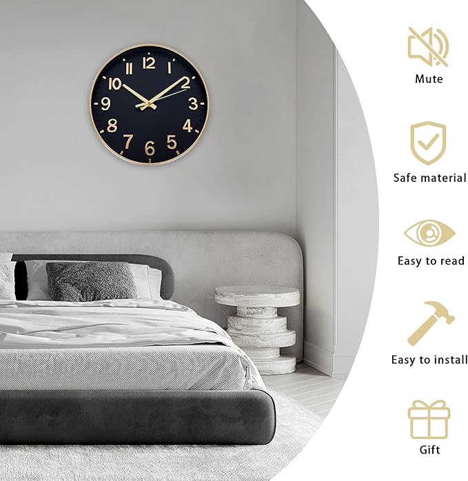 HZDHCLH Wall Clocks Battery Operated, Wall Clock Black Gold, 10 inch Wall Clock - Image 3