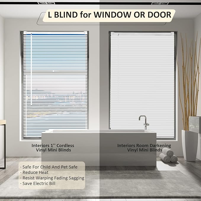 Cordless Vinyl Mini L Blinds 22" W x 72" H, Light Filtering, Arrive 1/2 Inch - Image 5