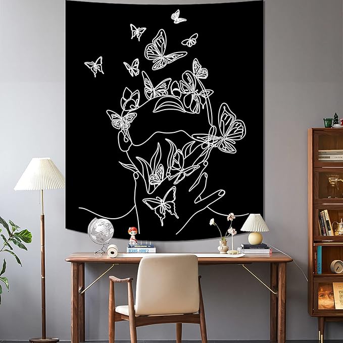 Black and White Tapestry for Bedroom Aesthetic Butterfly Tapestry Minimalist - Image 3