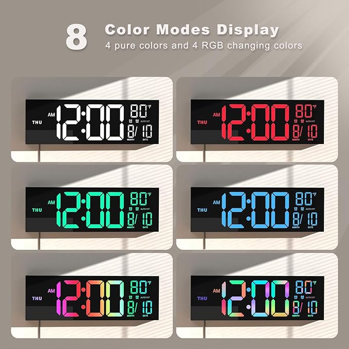 JALL 16.02'' Large Digital Wall Clock, Big LED Number Dispaly, RGB Colors - Image 3