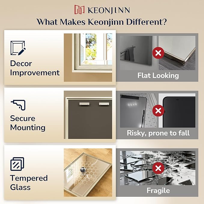 Keonjinn 55" x 30" Brushed Nickel Bathroom Mirrors - Image 5