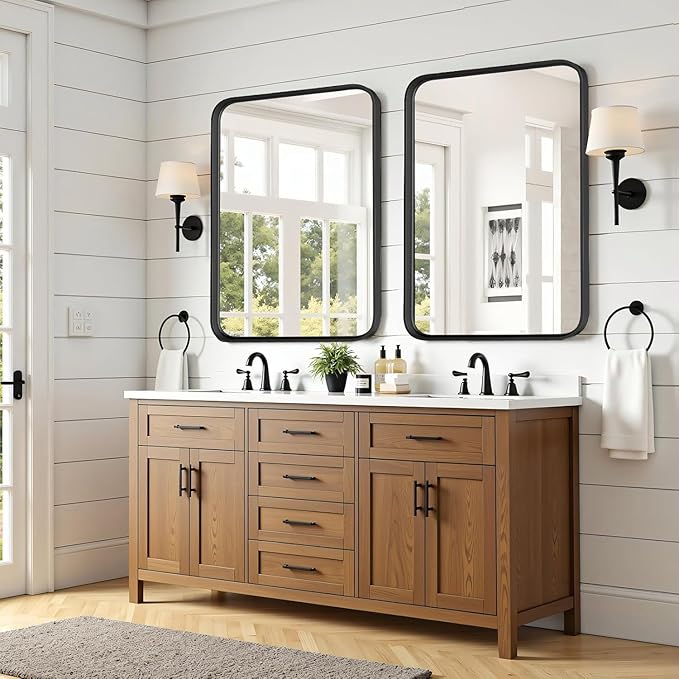 Bathroom Mirror for Wall, 30x22 Inch Rectangle Mirror, Matte Black Metal Framed - Image 7