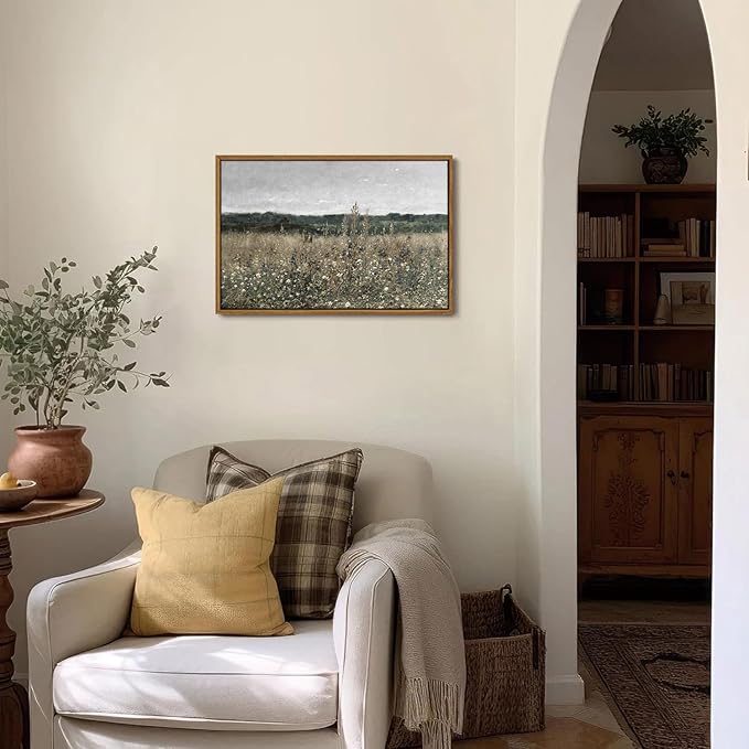 OIQArtOIQ Vintage Framed Wall Art Wildflower Field Meadow Canvas Art Prints - Image 2
