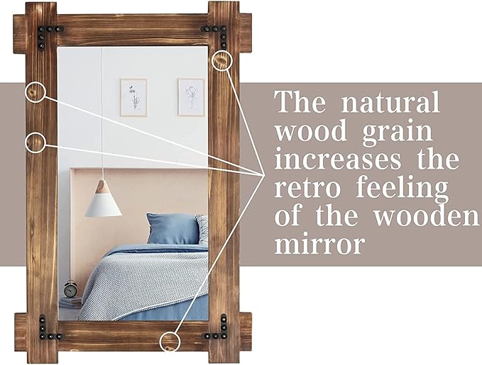 MeMoreCool 36x24 Farmhouse Rustic Wood Framed Bathroom Mirror, 24x36 Inch Wall - Image 7
