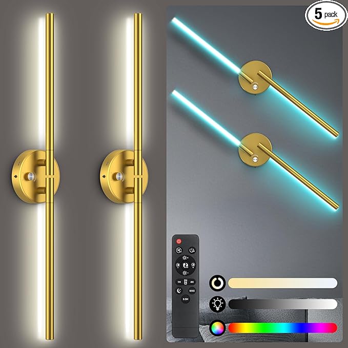 Battery Operated Wall Sconce of 2, 360°DIY Rotatable, Wireless Magnetic Wall by NoeiiT